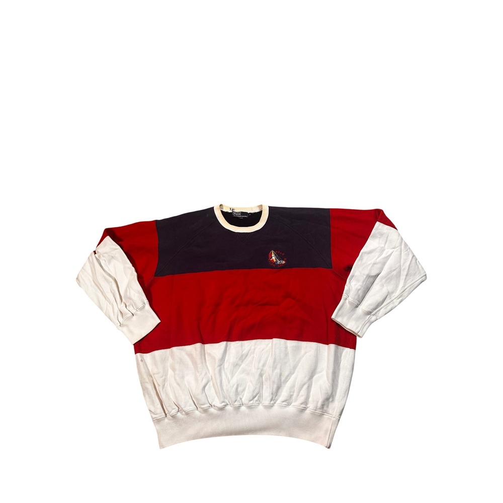 Vintage Polo Ralph Lauren Sailboat Colorblock Sweatshirt Mens XL Navy Red White